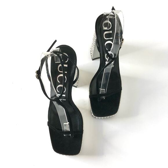 Gucci Rare Naimah Nero Crystal Embellished Platform Strappy Sandals 39 - Picture 3 of 12
